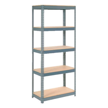Global Industrial 5 Shelf, Extra HD Boltless Shelving, Starter, 36inW x 12inD x 60inH, Wood Deck 255436